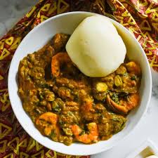 Sea Food Okro soup, swallow with Turkey 